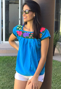 Artisanal Embroidered Blouse Blue