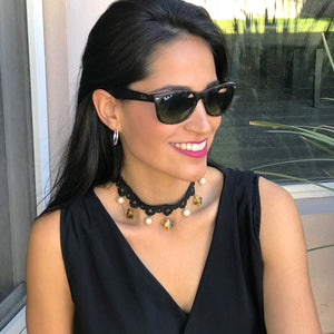 Black Choker with Amber and Pearls