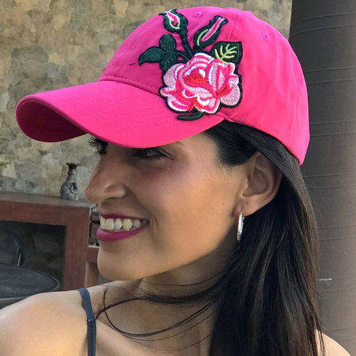 Embroidered Flower Hat pink