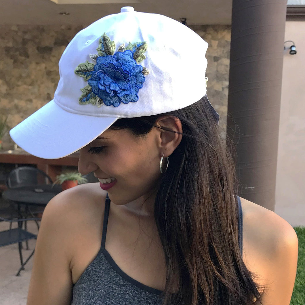 Embroidered Flower Hat white