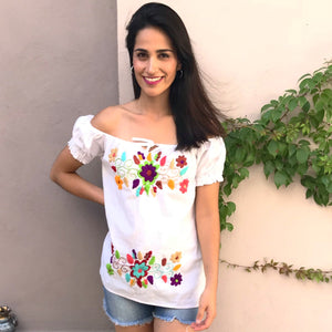 Embroidered Shoulder Top White